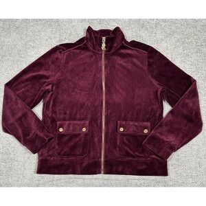 Lauren Ralph Lauren Jacket Womens Large‎ Burgundy Gold Velour Track Preppy